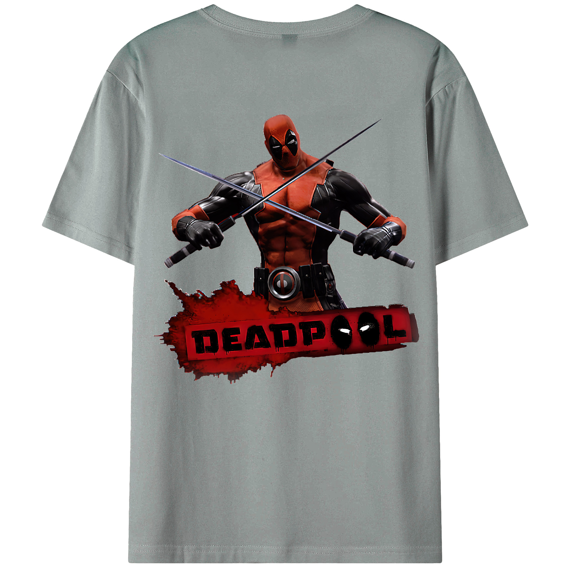 （画像用） Deadpool デッドプール 綿100％ メンズ半袖Tシャツ（バックプリント） 通気性